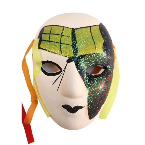 Venetian Style Mardí Gras Ceramic Mini Wall Masks Set Of 3 Colorful Glitter Acce - Picture 5 of 5